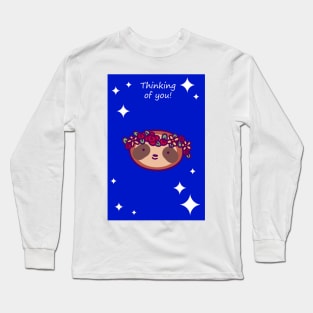 "Thinking of You" Flower Crown Sloth Face Long Sleeve T-Shirt